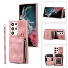 For Samsung Galaxy S23 Ultra 5G Zipper Card Bag Back Cover Phone Case(Pink) - 1