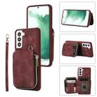 For Samsung Galaxy S22 5G Zipper Card Bag Back Cover Phone Case(Wine Red) - 1