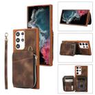 For Samsung Galaxy S22 Ultra 5G Zipper Card Bag Back Cover Phone Case(Brown) - 1