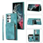 For Samsung Galaxy S22 Ultra 5G Zipper Card Bag Back Cover Phone Case(Turquoise) - 1