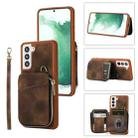For Samsung Galaxy S21 FE 5G Zipper Card Bag Back Cover Phone Case(Brown) - 1