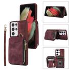 For Samsung Galaxy S21 Ultra 5G Zipper Card Bag Back Cover Phone Case(Wine Red) - 1