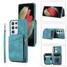 For Samsung Galaxy S21 Ultra 5G Zipper Card Bag Back Cover Phone Case(Turquoise) - 1