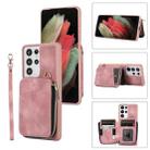 For Samsung Galaxy S21 Ultra 5G Zipper Card Bag Back Cover Phone Case(Pink) - 1