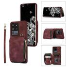 For Samsung Galaxy S20 Ultra Zipper Card Bag Back Cover Phone Case(Wine Red) - 1