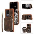 For Samsung Galaxy S20 Ultra Zipper Card Bag Back Cover Phone Case(Brown) - 1