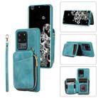 For Samsung Galaxy S20 Ultra Zipper Card Bag Back Cover Phone Case(Turquoise) - 1