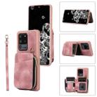 For Samsung Galaxy S20 Ultra Zipper Card Bag Back Cover Phone Case(Pink) - 1