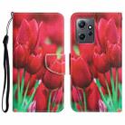 For Xiaomi Redmi Note 12 4G Global Colored Drawing Leather Phone Case(Tulips) - 1