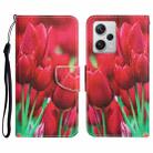 For Xiaomi Redmi Note 12 Pro 5G/Poco X5 Pro Colored Drawing Leather Phone Case(Tulips) - 1