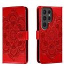 For Samsung Galaxy S23 Ultra 5G Sun Mandala Embossing Pattern Phone Leather Case(Red) - 1