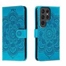 For Samsung Galaxy S23 Ultra 5G Sun Mandala Embossing Pattern Phone Leather Case(Blue) - 1