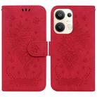 For OPPO Reno9 Pro+ Butterfly Rose Embossed Leather Phone Case(Red) - 1