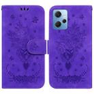 For Xiaomi Redmi Note 12 4G Global Butterfly Rose Embossed Leather Phone Case(Purple) - 1