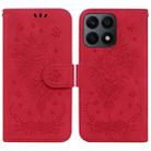 For Honor X8a Butterfly Rose Embossed Leather Phone Case(Red) - 1