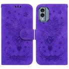 For Nokia X30 Butterfly Rose Embossed Leather Phone Case(Purple) - 1