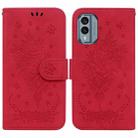 For Nokia X30 Butterfly Rose Embossed Leather Phone Case(Red) - 1