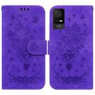 For TCL 408 Butterfly Rose Embossed Leather Phone Case(Purple) - 1