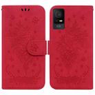 For TCL 408 Butterfly Rose Embossed Leather Phone Case(Red) - 1