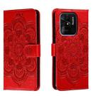 For Xiaomi Redmi 10C Sun Mandala Embossing Pattern Phone Leather Case(Red) - 1