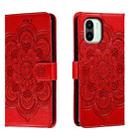 For Xiaomi Redmi A1 Sun Mandala Embossing Pattern Phone Leather Case(Red) - 1