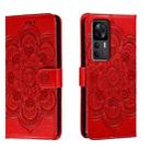 For Xiaomi Redmi K50 Ultra Sun Mandala Embossing Pattern Phone Leather Case(Red) - 1