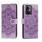 For Xiaomi Redmi Note 12 5G Global Sun Mandala Embossing Pattern Phone Leather Case(Purple) - 1