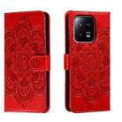 For Xiaomi 13 Sun Mandala Embossing Pattern Phone Leather Case(Red) - 1