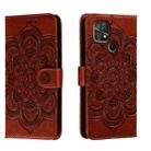 For Xiaomi Poco C40 Sun Mandala Embossing Pattern Phone Leather Case(Brown) - 1