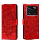 For Xiaomi Poco M4 Pro Sun Mandala Embossing Pattern Phone Leather Case(Red) - 1