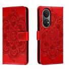 For Honor Play 30 Plus Sun Mandala Embossing Pattern Phone Leather Case(Red) - 1