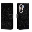 For Honor 60 Sun Mandala Embossing Pattern Phone Leather Case(Black) - 1