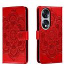 For Honor 70 Sun Mandala Embossing Pattern Phone Leather Case(Red) - 1