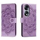 For Honor 70 Sun Mandala Embossing Pattern Phone Leather Case(Purple) - 1