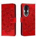 For Honor 80 Sun Mandala Embossing Pattern Phone Leather Case(Red) - 1