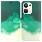 For OPPO Reno9 Pro+ Watercolor Pattern Flip Leather Phone Case(Cyan Green) - 1