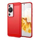 For Huawei P60 Brushed Texture Carbon Fiber TPU Phone Case(Red) - 1