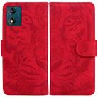 For Motorola Moto E13 Tiger Embossing Pattern Flip Leather Phone Case(Red) - 1