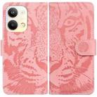 For OPPO Reno9 Pro Tiger Embossing Pattern Flip Leather Phone Case(Pink) - 1