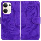 For OPPO Reno9 Pro+ Tiger Embossing Pattern Flip Leather Phone Case(Purple) - 1