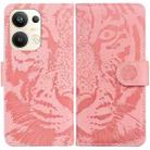 For OPPO Reno9 Pro+ Tiger Embossing Pattern Flip Leather Phone Case(Pink) - 1