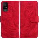 For TCL 408 Tiger Embossing Pattern Flip Leather Phone Case(Red) - 1