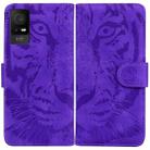 For TCL 408 Tiger Embossing Pattern Flip Leather Phone Case(Purple) - 1