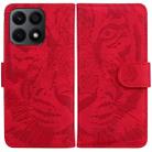 For Honor X8a Tiger Embossing Pattern Flip Leather Phone Case(Red) - 1