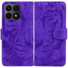 For Honor X8a Tiger Embossing Pattern Flip Leather Phone Case(Purple) - 1