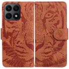 For Honor X8a Tiger Embossing Pattern Flip Leather Phone Case(Brown) - 1