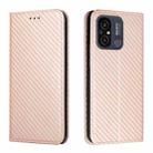 For Xiaomi Redmi 12C Carbon Fiber Texture Magnetic Flip Leather Phone Case(Rose Gold) - 1