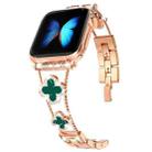 Four-leaf Clover Diamond Watch Band For Apple Watch Ultra 49mm&Watch Ultra 2 49mm / Series 9&8&7 45mm / SE 3&SE 2&6&SE&5&4 44mm / 3&2&1 42mm(Rose Gold Green Shell) - 1