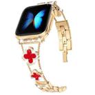 Four-leaf Clover Diamond Watch Band For Apple Watch Series 8&7 41mm / SE 2&6&SE&5&4 40mm / 3&2&1 38mm(Gold Red Shell) - 1