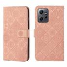 For Xiaomi Redmi Note 12 4G Global Ethnic Style Embossed Pattern Leather Phone Case(Pink) - 1